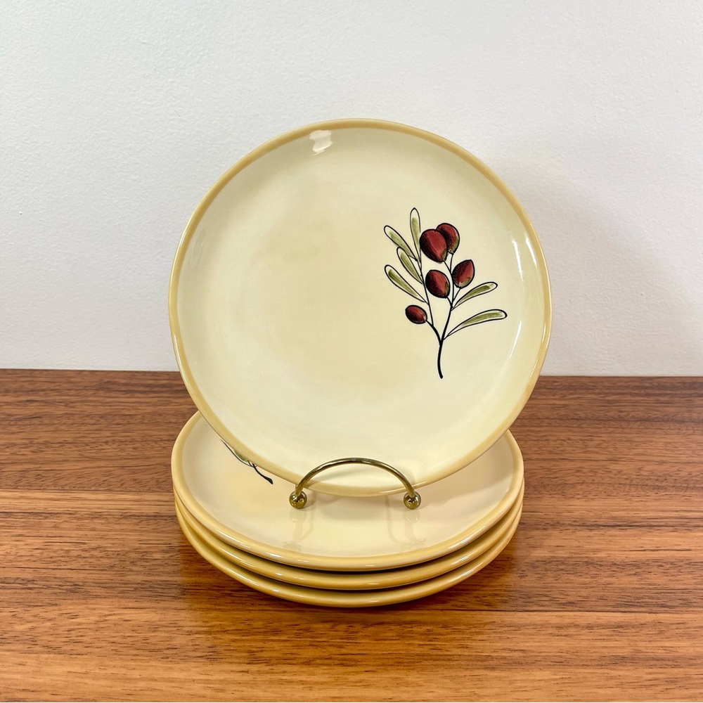 Pottery Barn Rustic Olive Side/Salad/Bread/Dessert Plates - Set of 4